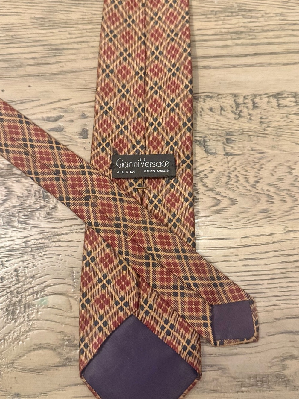 Versace Red and Gold Plaid Silk Tie